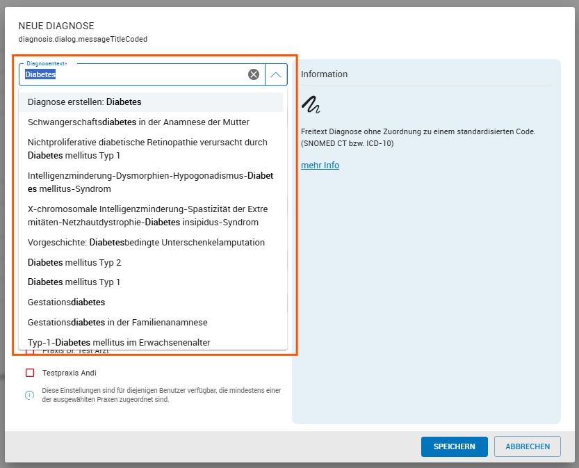 Diagnosetext bei Eigener Diagnose erfassen 
