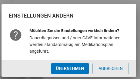 Rückfrage bei Änderung der Einstellung