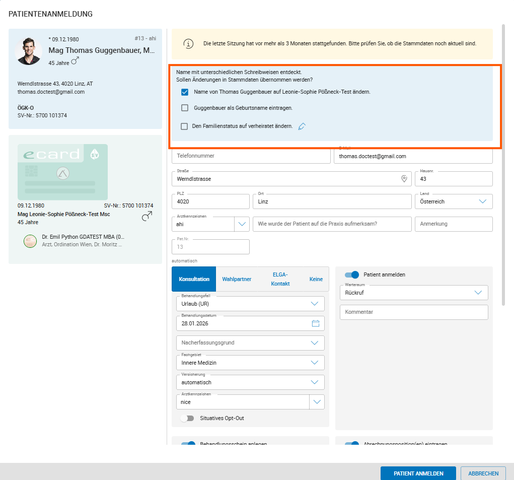 Unterschiedliche Schreibweisen zwischen e-Card System und CGM MAXX Unterschiedliche Schreibweisen zwischen e-Card System und CGM MAXX