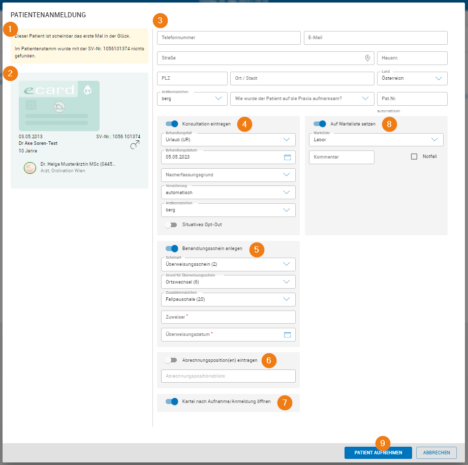 Aufbau Patientenanmeldung