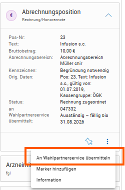 Einzelne Abrechnungsposition an Wahlpartnerservice übermitteln Einzelne Abrechnungsposition an Wahlpartnerservice übermitteln