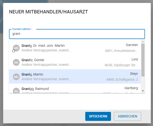 Suche nach einem Kontakt für Mitbehandler Suche nach einem Kontakt für Mitbehandler