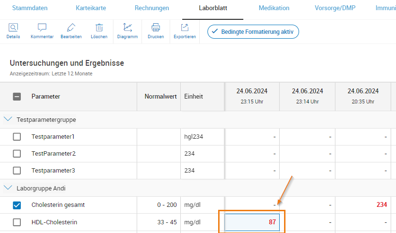 Laborwert markieren Laborwert markieren