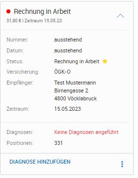 Detailinformationen zur Rechnung in Arbeit
