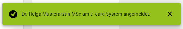 Hinweis über erfolgreiche Anmeldung am e-card System