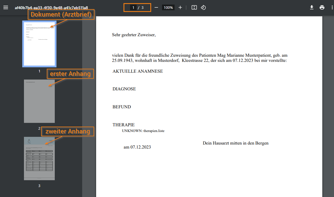 Dokument mit Anhängen