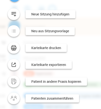 Hauptmenü der Karteikarte