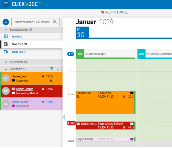 Ansicht Tagesliste und Kalender Ansicht Tagesliste und Kalender