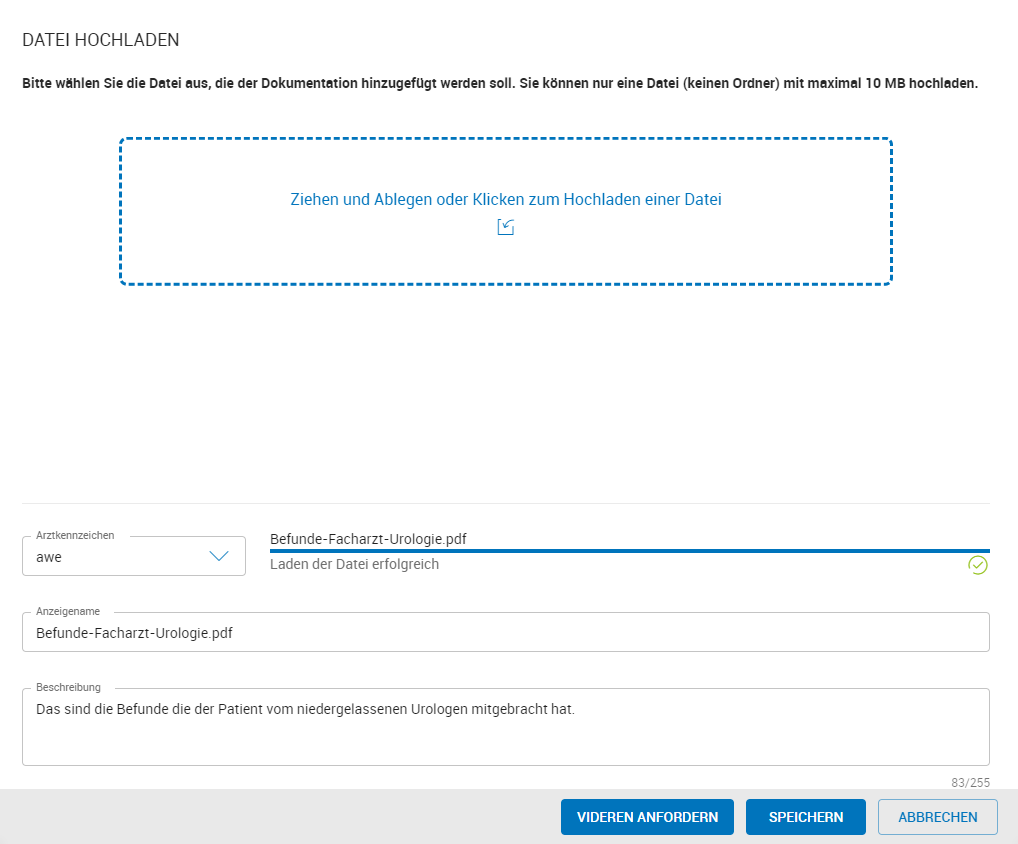Vidieren anfordern bei Dateiupload
