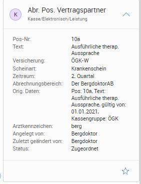 Kontextbereich eines Leistungspositionseintrags in der Karteikarte