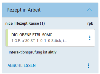 Kontextkarte für Rezepte in Arbeit