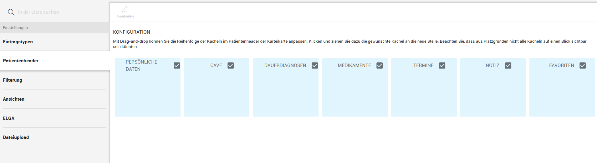 Einstellungen zum Patientenheader Einstellungen zum Patientenheader