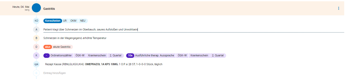 Dokumentation in der Karteikarte Dokumentation in der Karteikarte