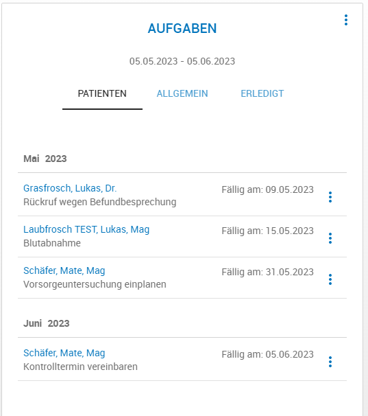 Kachel Aufgaben am Homescreen