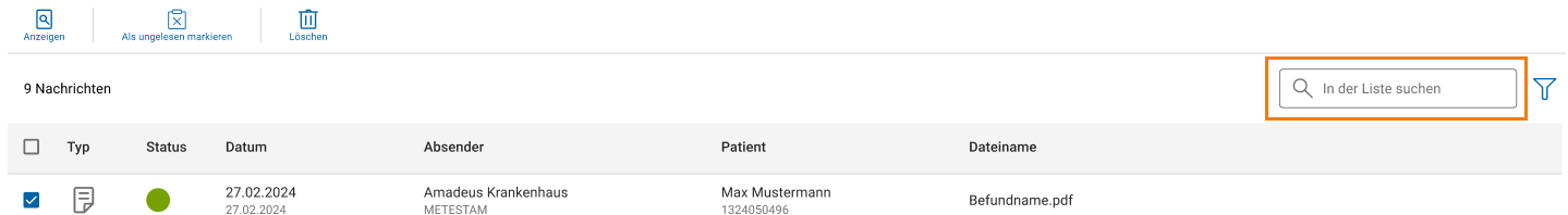 Suchfeld - Listenansicht Suchfeld - Listenansicht