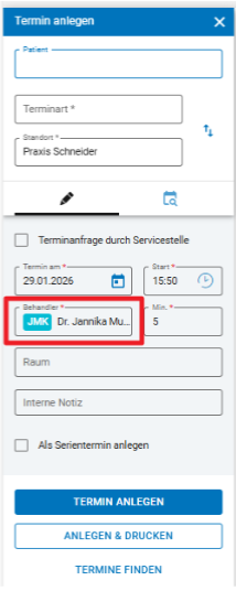 Anzeige Behandlerkürzel bei Terminbuchung Anzeige Behandlerkürzel bei Terminbuchung