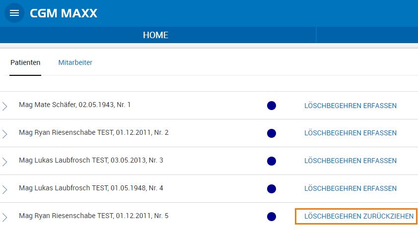 Löschbegehren zurückziehen