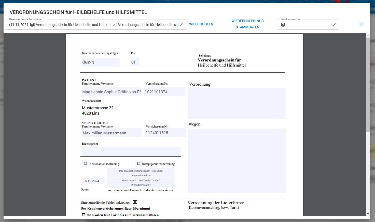 Formulare WIEDERHOLEN bzw. WIEDERHOLEN NUR STAMMDATEN