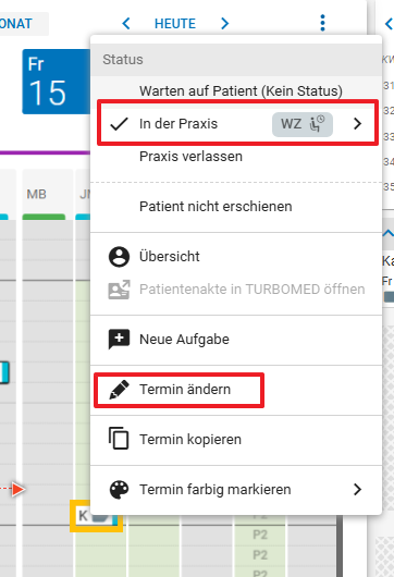 Beispiel Termin ändern Terminkarte