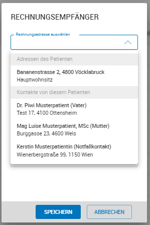 Rechnungsempfänger aus den Kontakten des Patienten auswählen