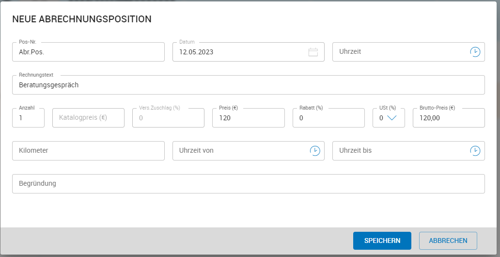 Neue private Abrechnungsposition anlegen