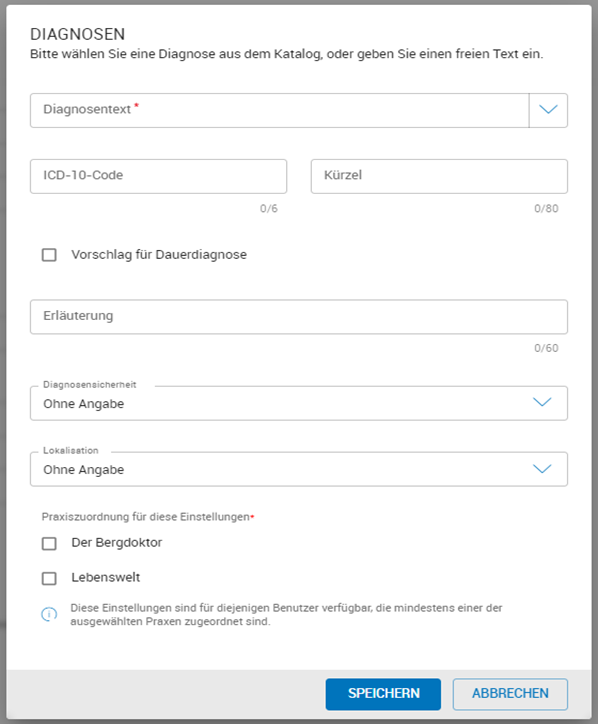 Neue Diagnose anlegen