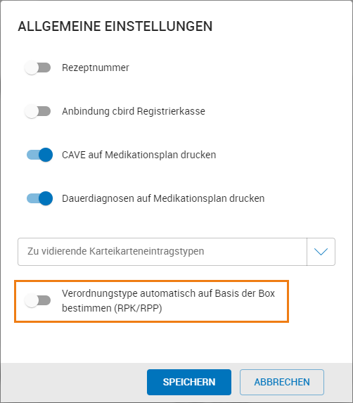 Einstellung zur automatischen Änderung der Rezeptart