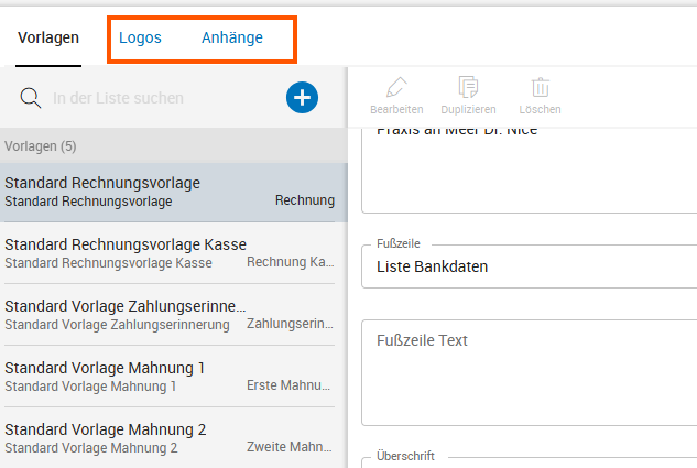 Abrechnungseinstellungen - Logos und Anhänge