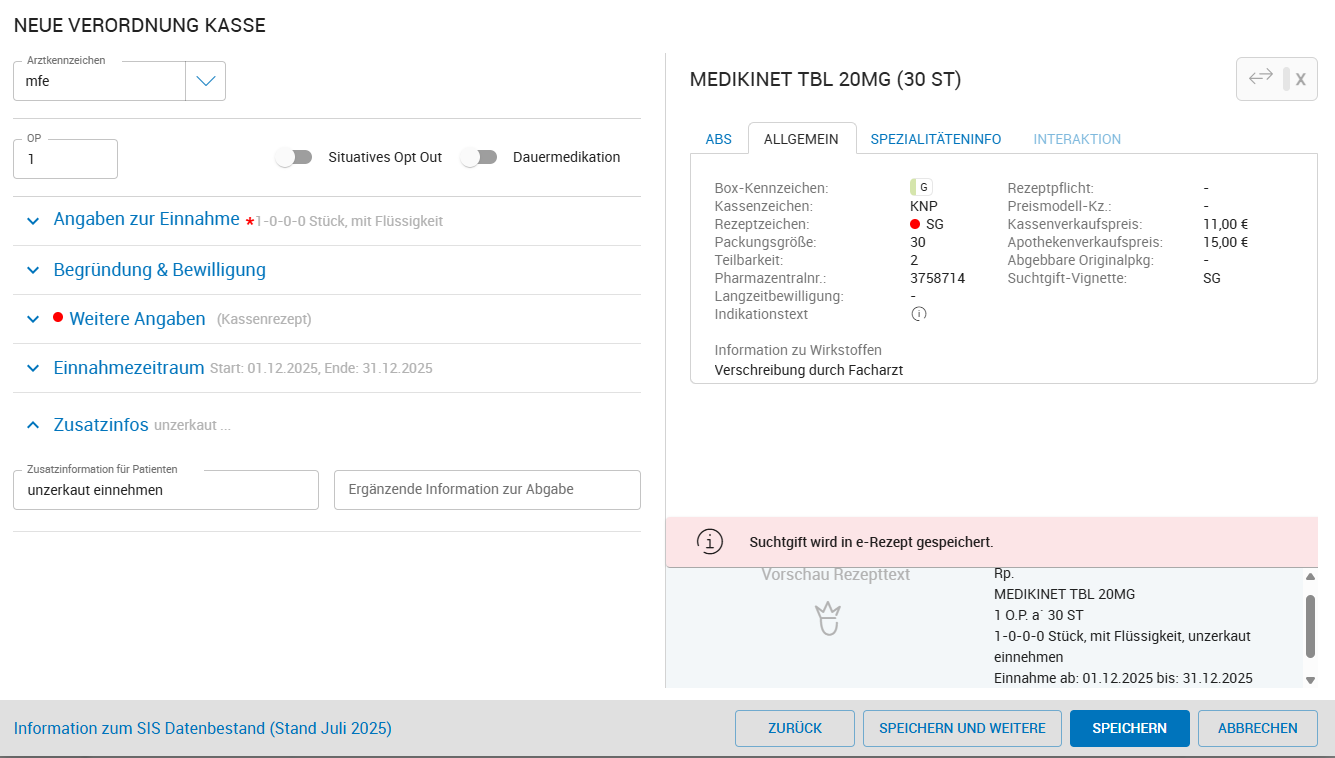 Angabe beim der Rezeptierung