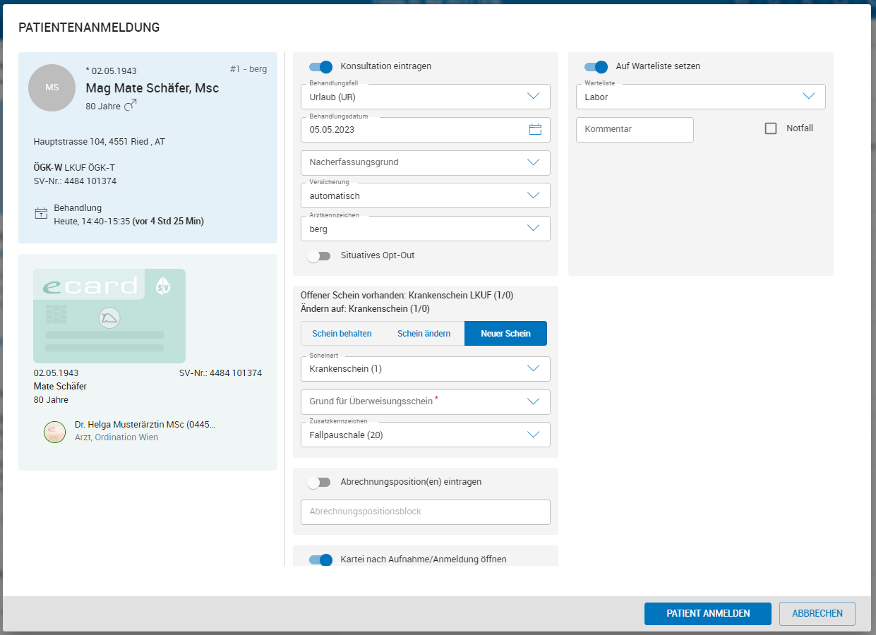 Patient administrieren