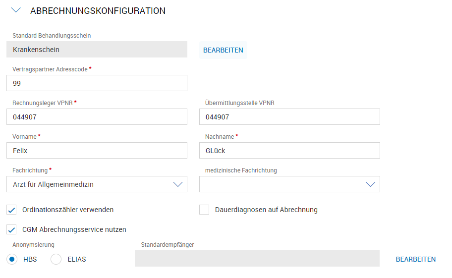 Abrechnungskonfiguration in Abrechnungsbereich