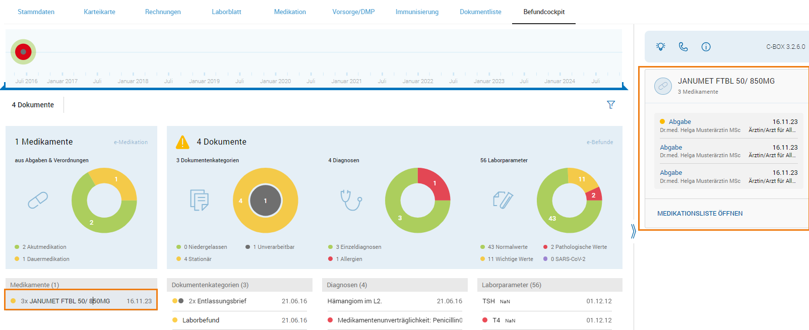 BEFUND-COCKPIT - Kontextbereich - Medikationsauswahl