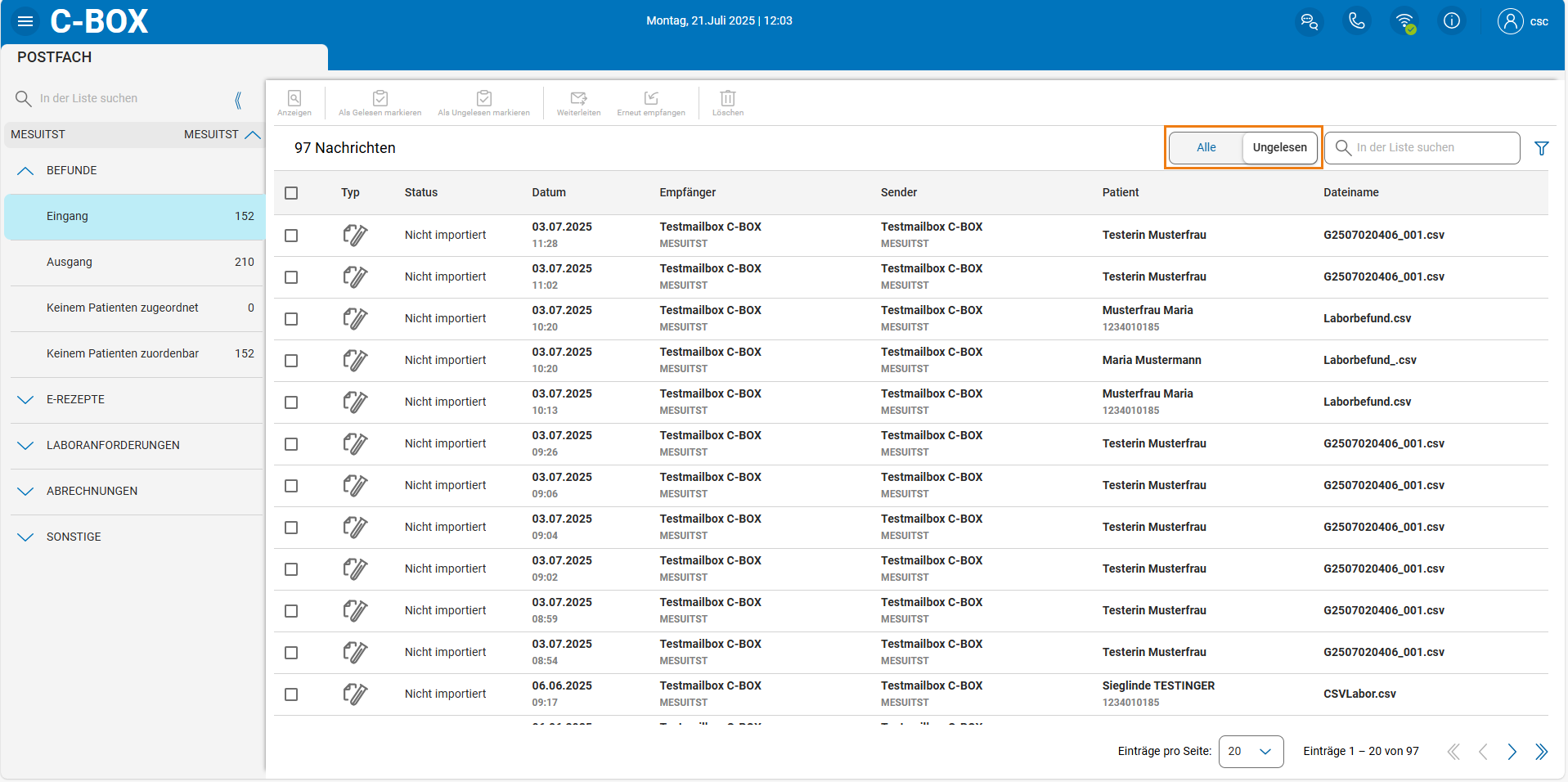 Ungelesen Filter in der Listenansicht