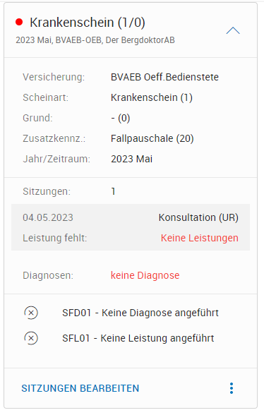 Kontextbereich mit Fehler am Schein