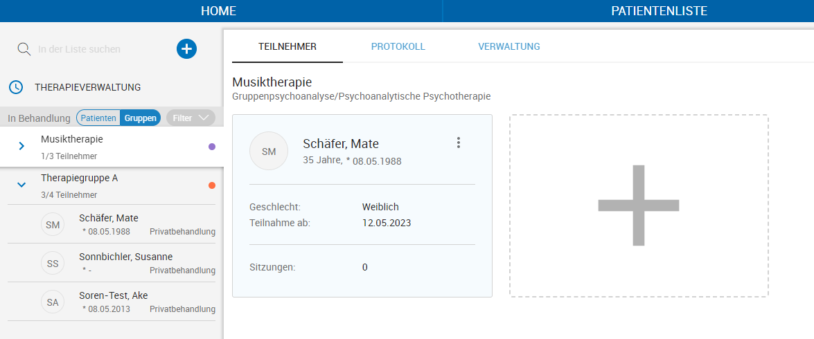 Teilnehmer der Therapiegruppe verwalten