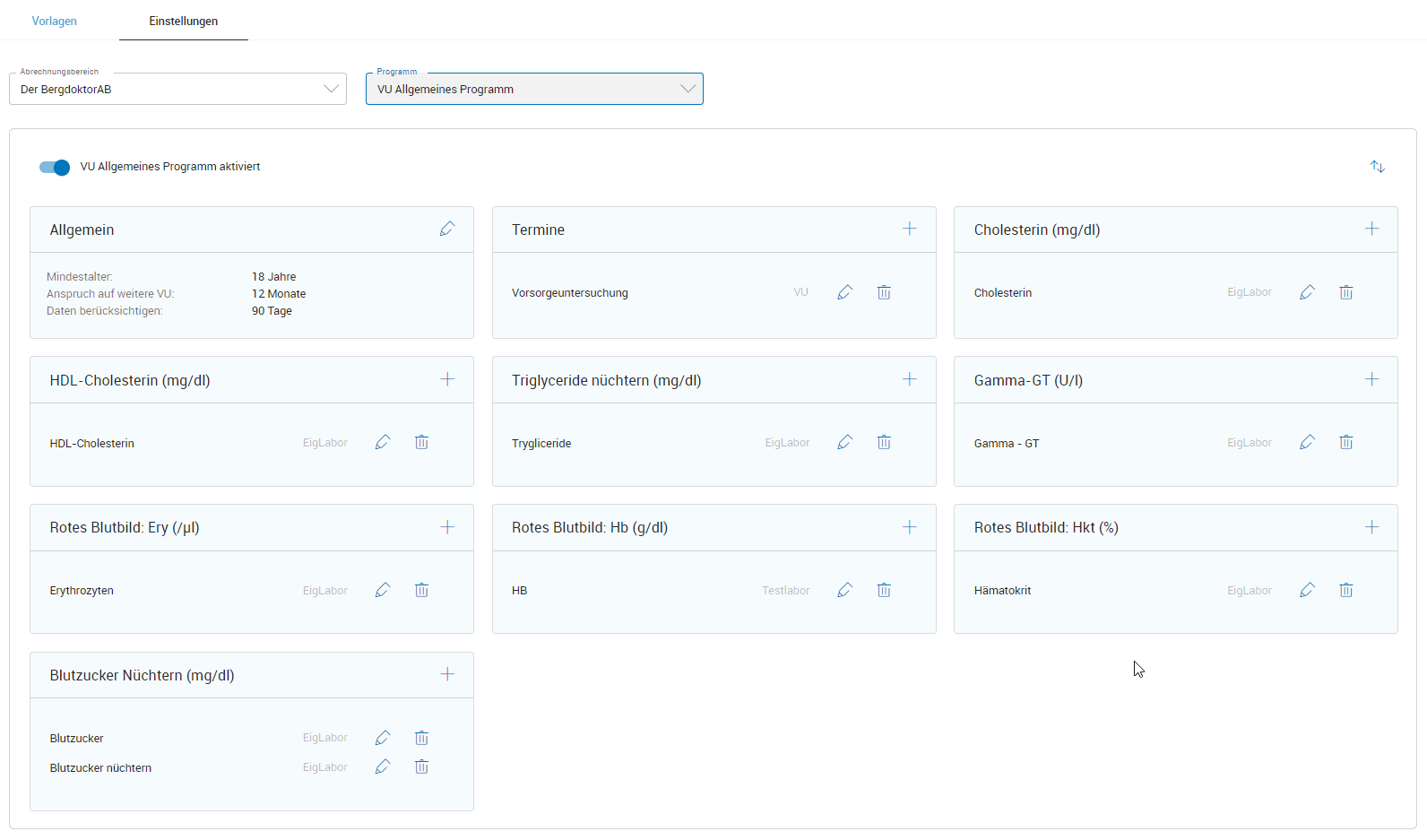 Einstellungen zur VU Einstellungen zur VU