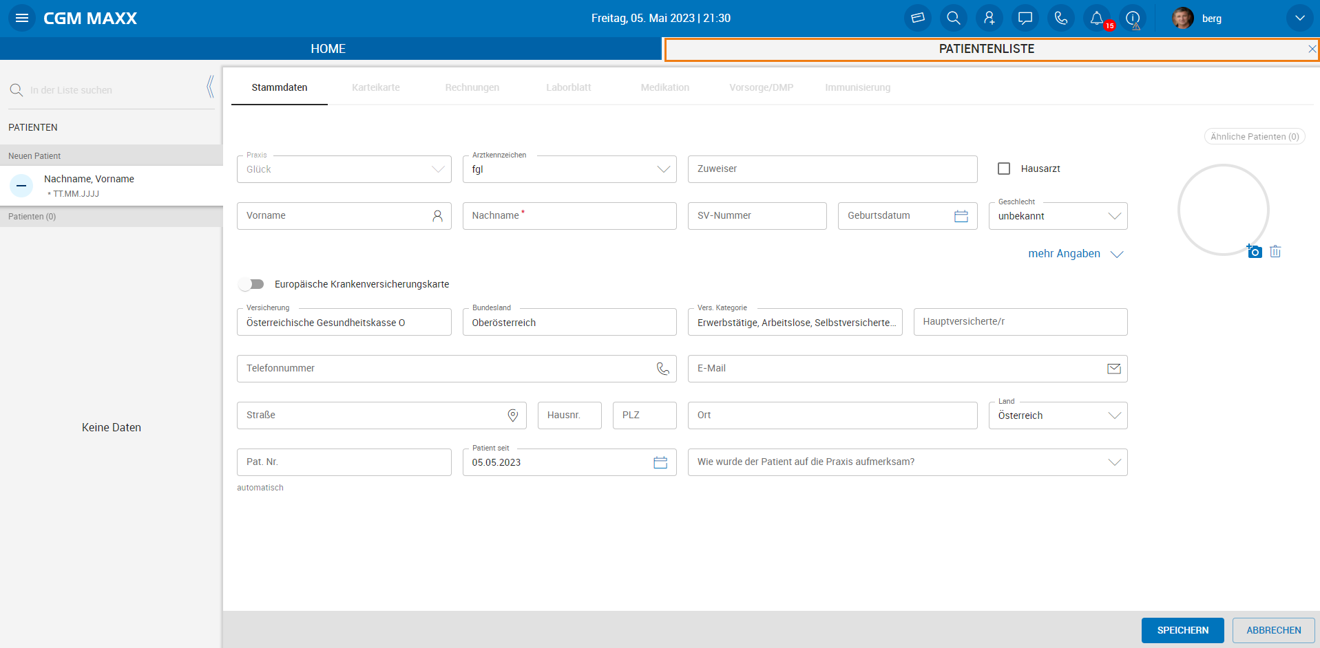 Patient manuell anlegen