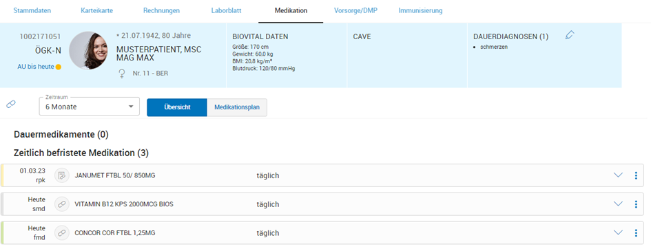 Darstellung der Medikation im Medikationsblatt