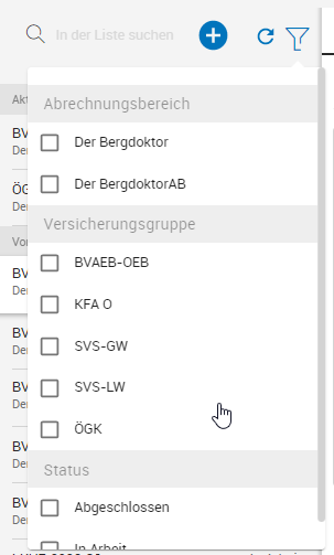 Filter in der Kassenabrechnung