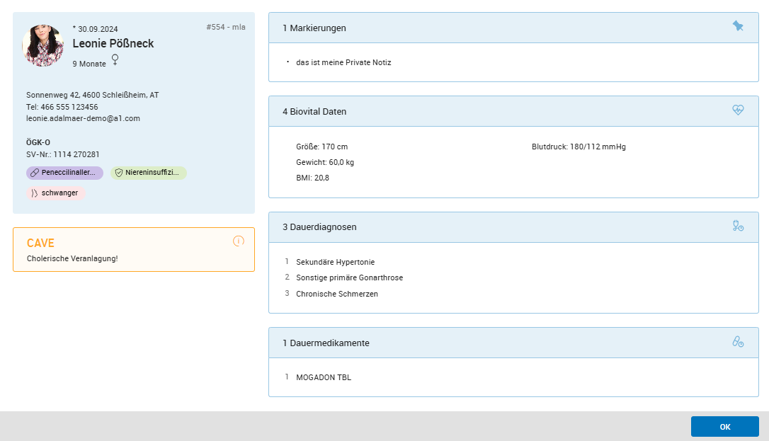 Patientenübersicht mit neuer Patienteninfobox