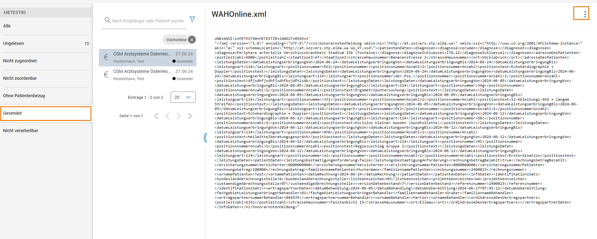 Gesendete Nachrichten im Postfach