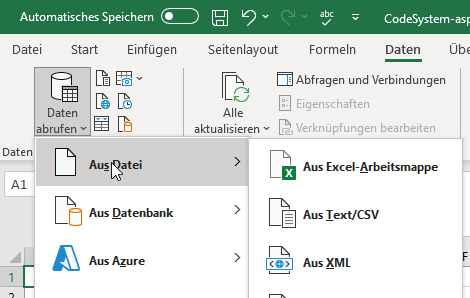 CSV Rechnungsliste in MS Excel auswählen