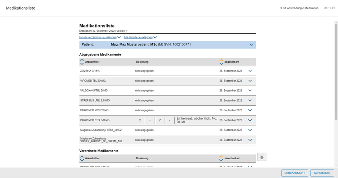 BEFUND-COCKPIT - Medikationsliste