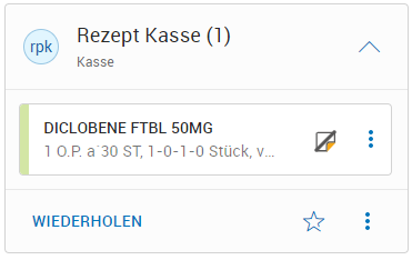 Kontextkarte eines erstellten Rezepts