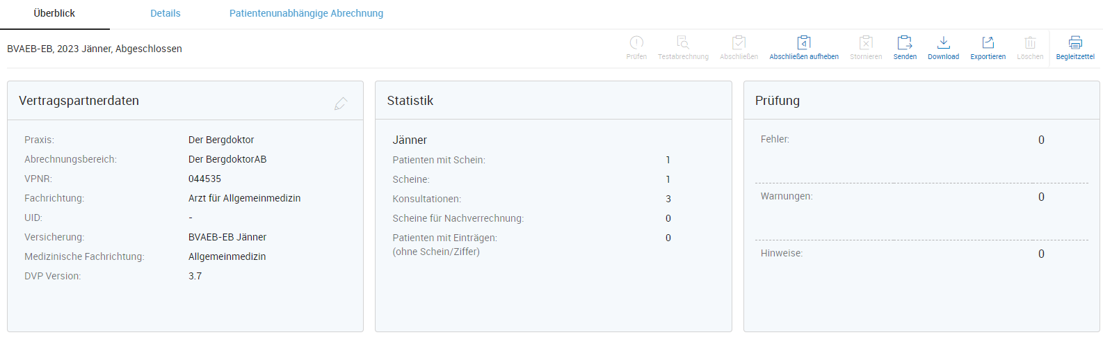 Überblick der Kassenabrechnung
