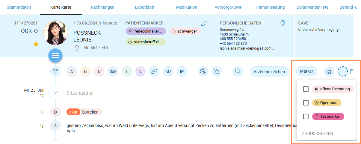Filtern nach Marker in Karteikarte