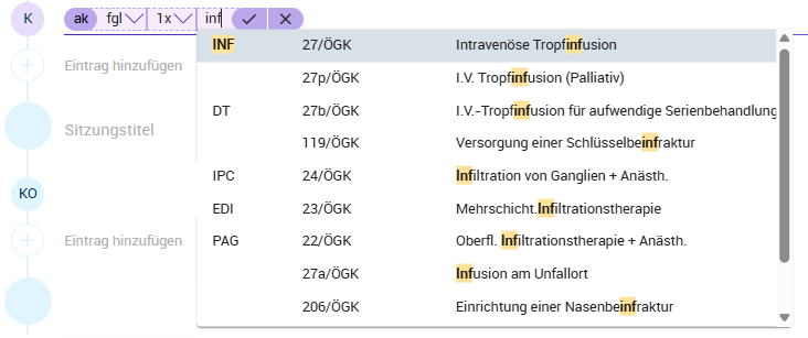 Suche nach Abrechnungspositionen