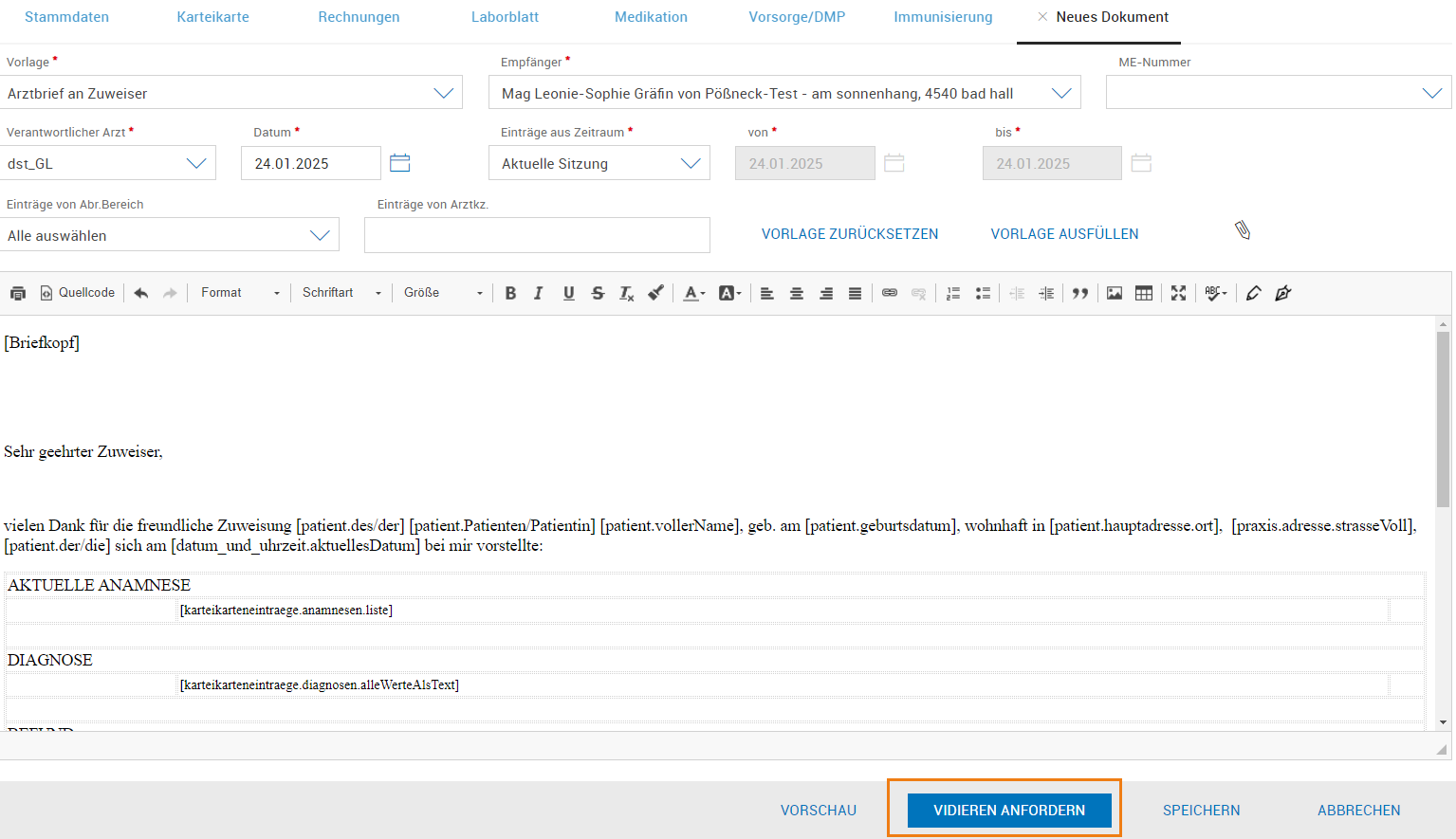 Vidieren anfordern in Dokumentenerstellung Vidieren anfordern in Dokumentenerstellung