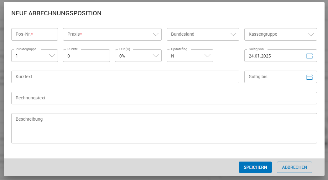 Neue Abrechnungsposition