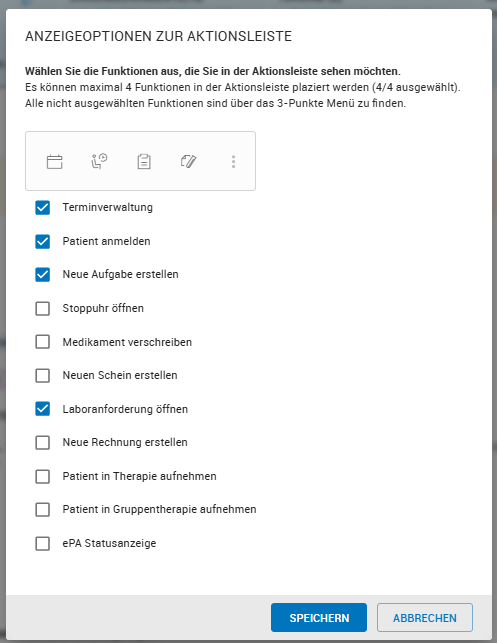 Anzeigeoptionen der Schnellwahlliste